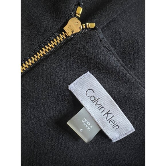 Calvin Klein A Line Dress 6 Black Stretch Sheath Short Flutter Sleeve Career - Picture 9 of 10